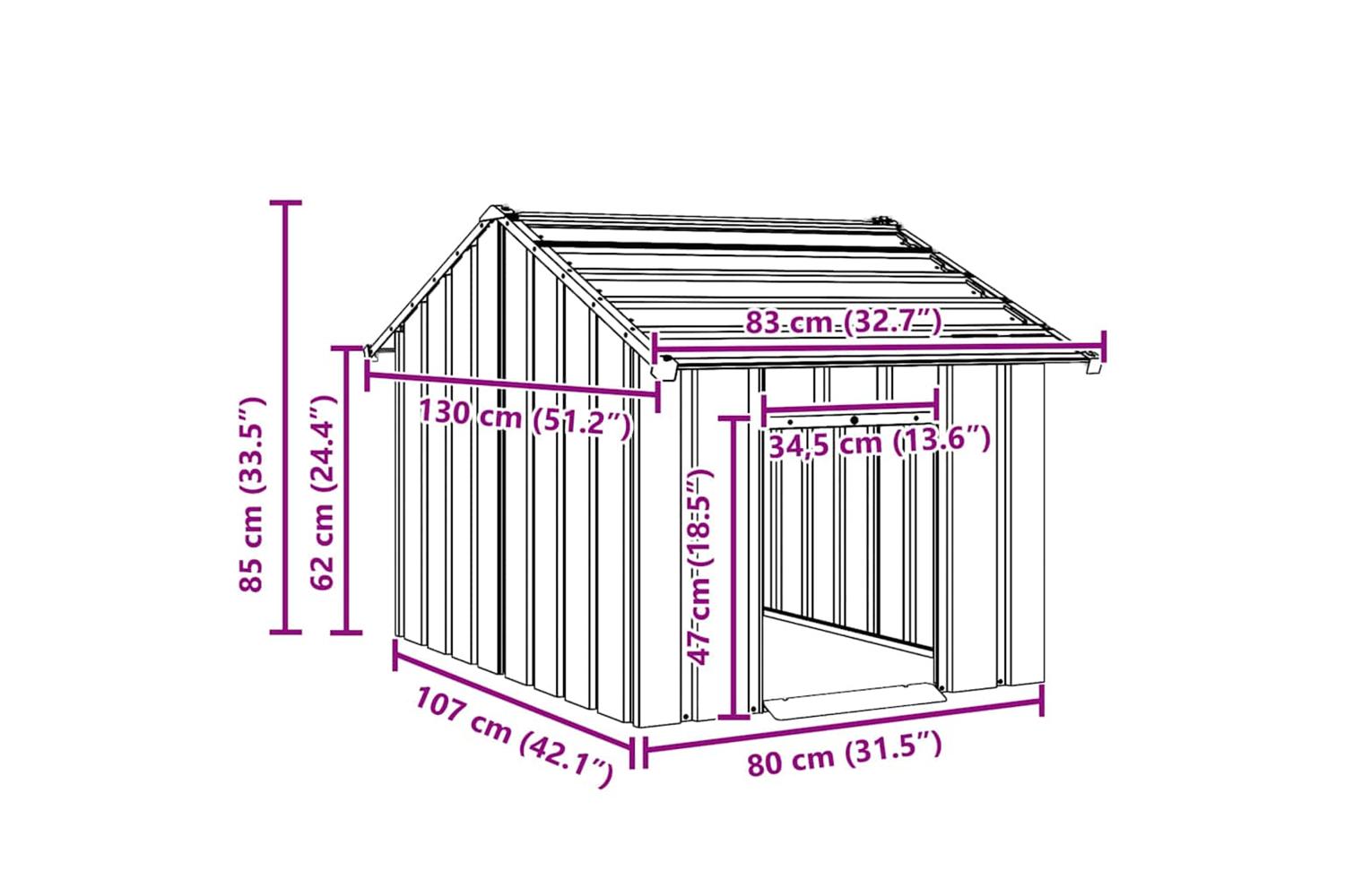 Dog House With Roof 83x130x85 Cm Galvanised Steel-7