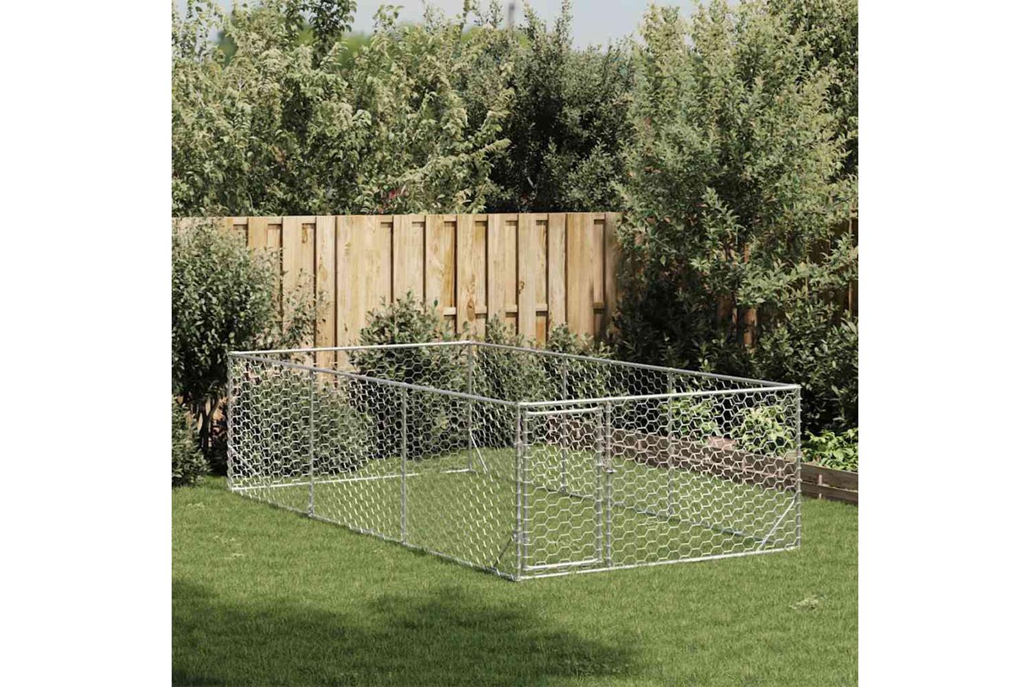 Outdoor Dog Kennel With Door 2x4x1 M Galvanised Steel-2