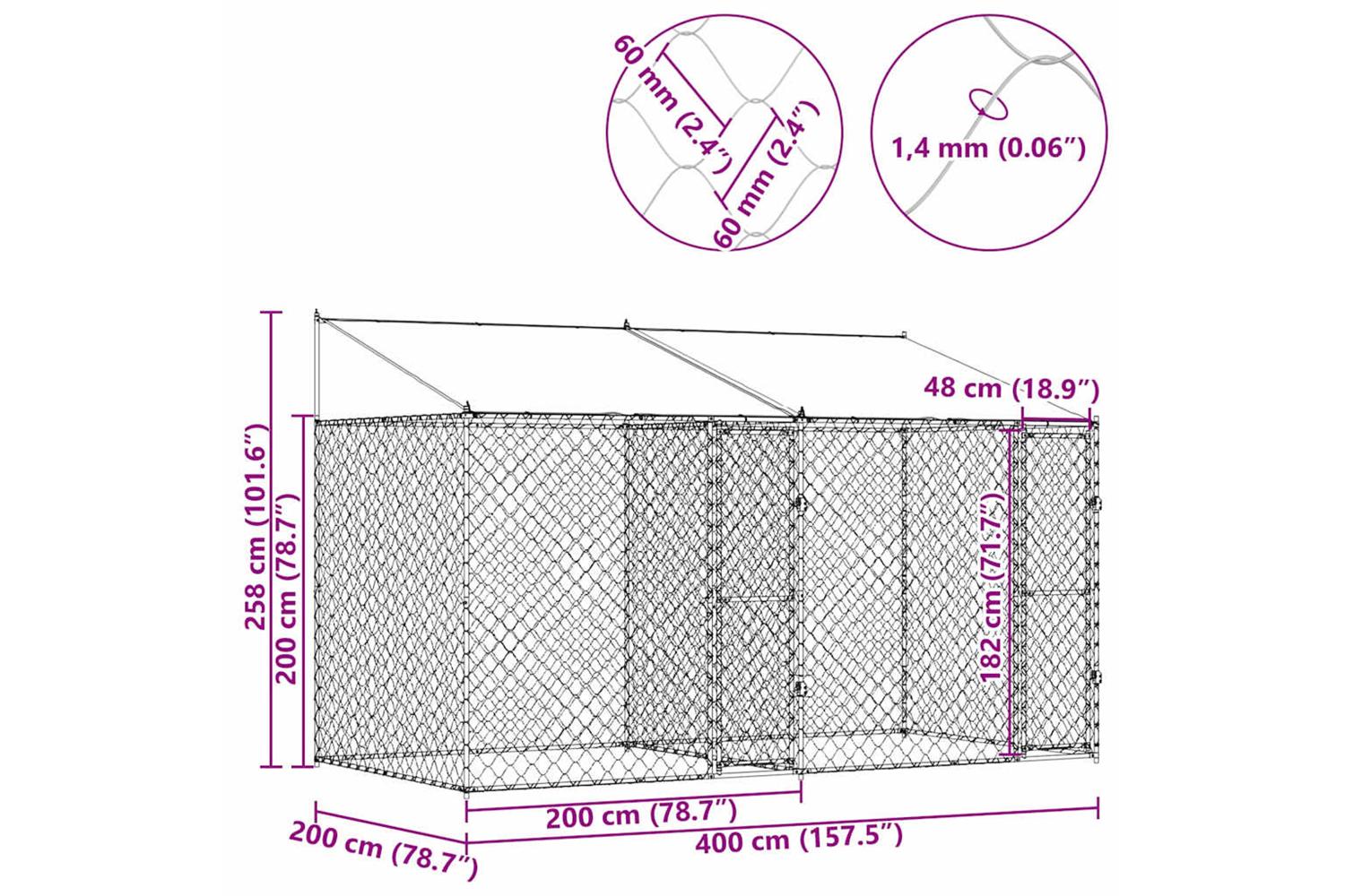 Dog Cage Silver 400 X 200 X 256 Cm Galvanised Steel-10