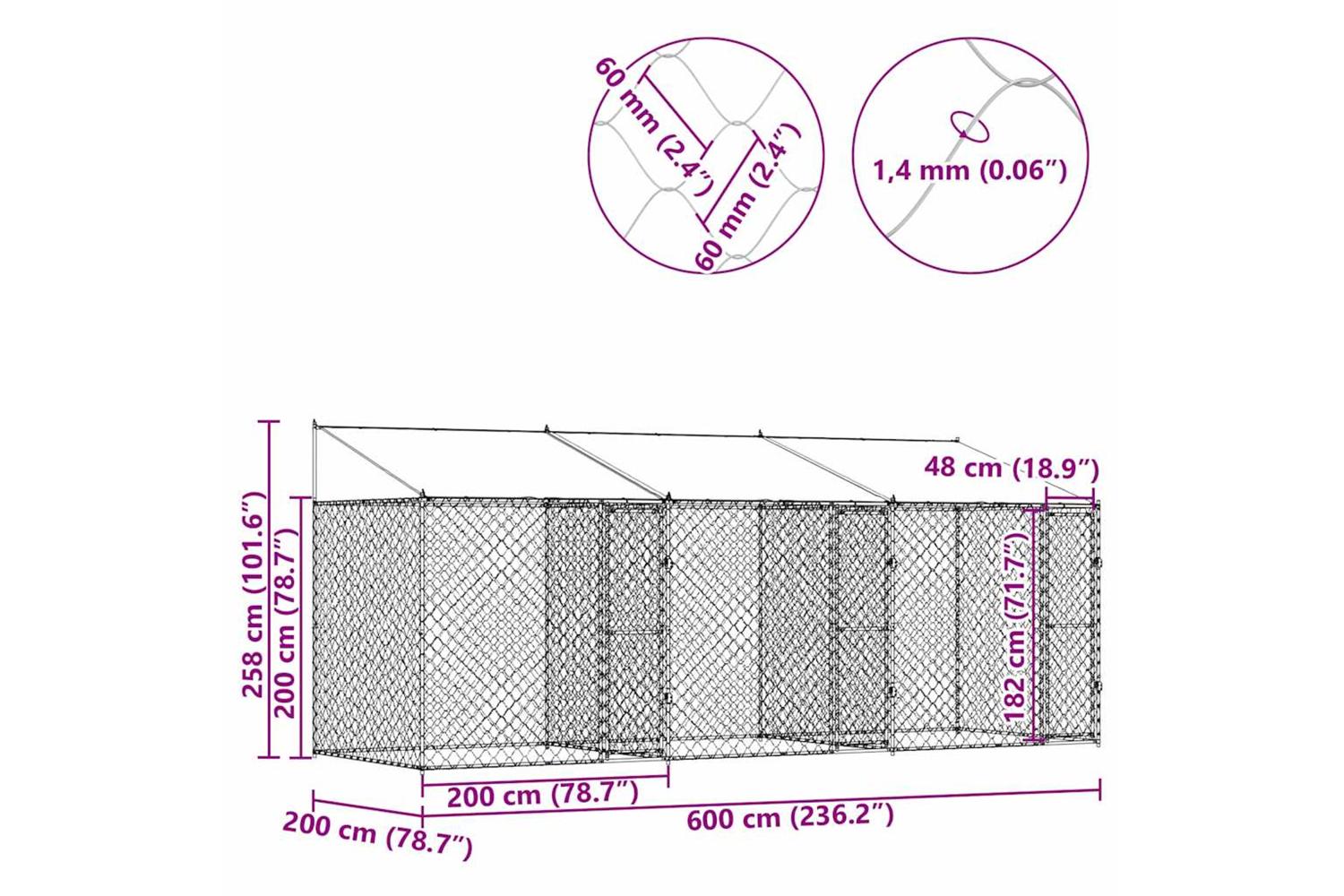 Dog Cage Silver 600 X 200 X 256 Cm Galvanised Steel-10