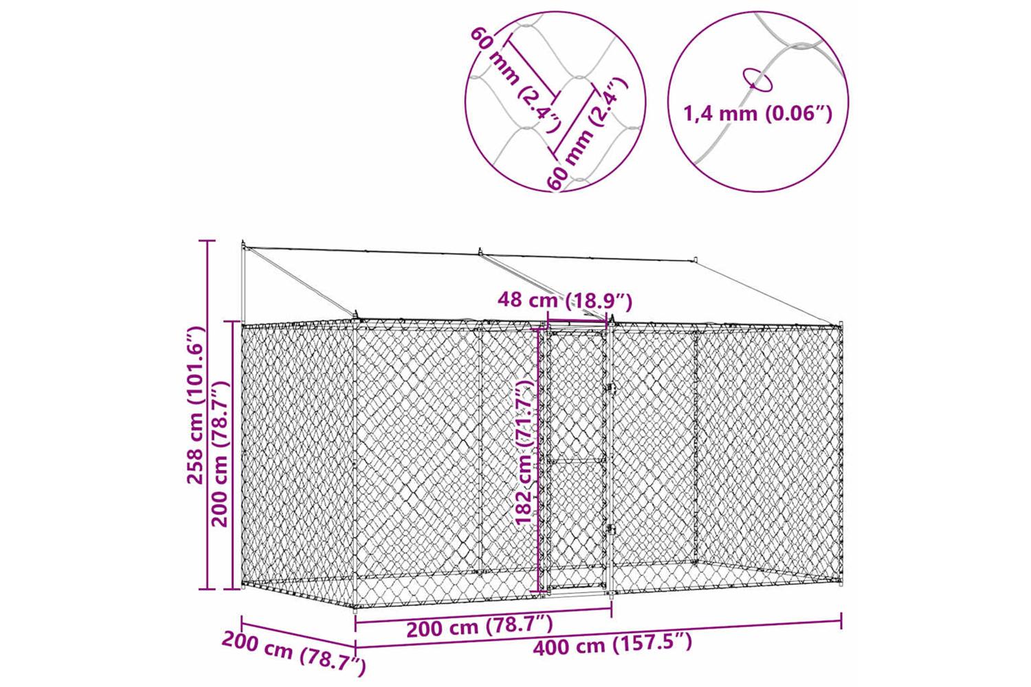 Dog Cage Silver 400 X 200 X 256 Cm Galvanised Steel-10