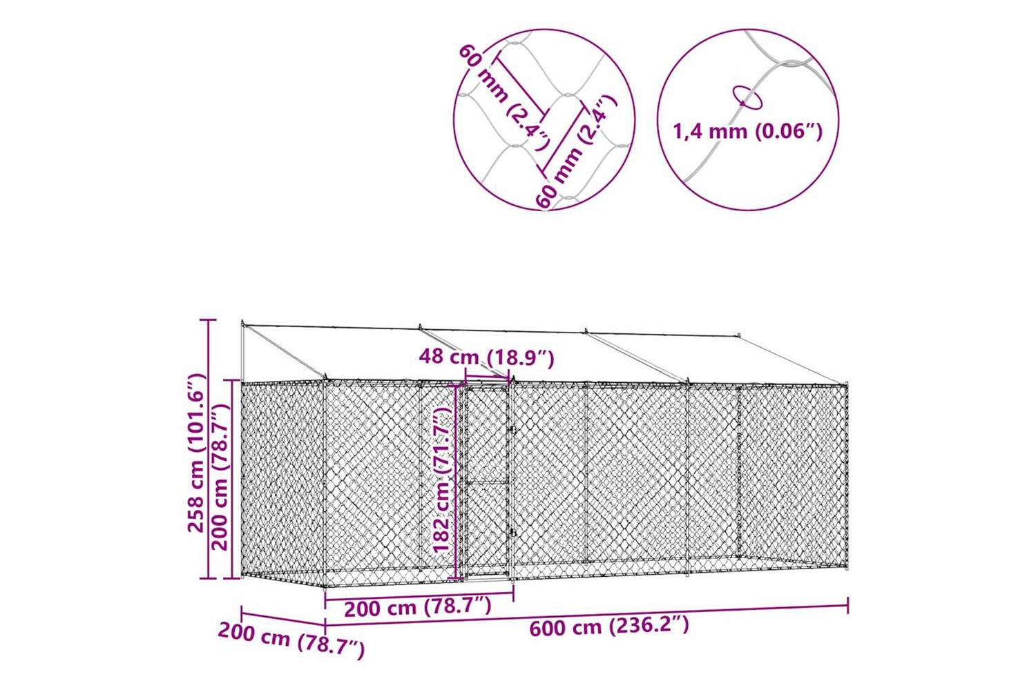 Dog Cage Silver 600 X 200 X 256 Cm Galvanised Steel-10