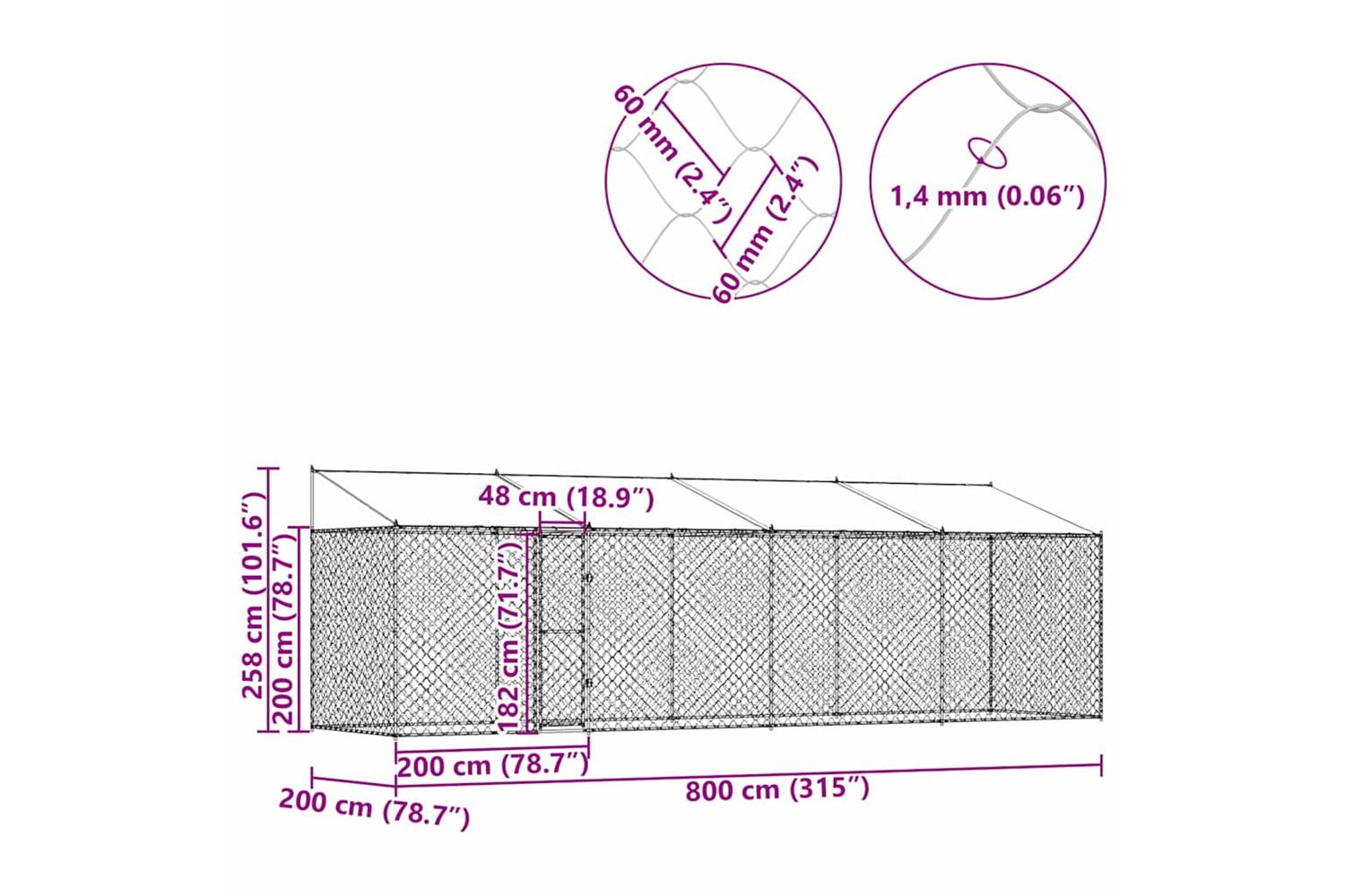 Dog Cage Silver 800 X 200 X 256 Cm Galvanised Steel-10