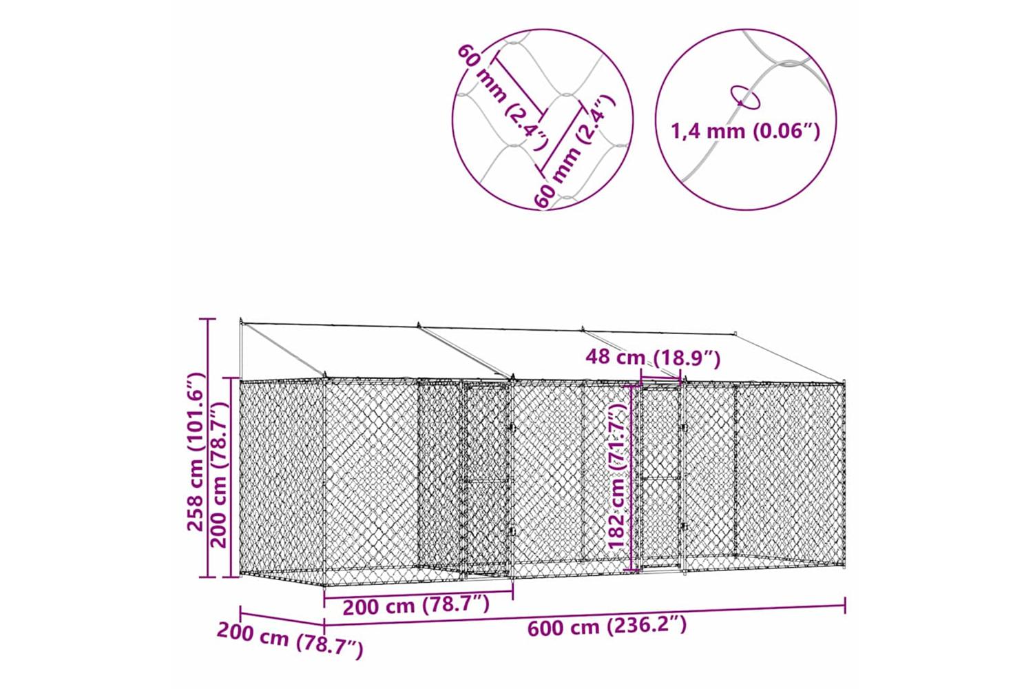 Dog Cage Silver 600 X 200 X 256 Cm Galvanised Steel-10