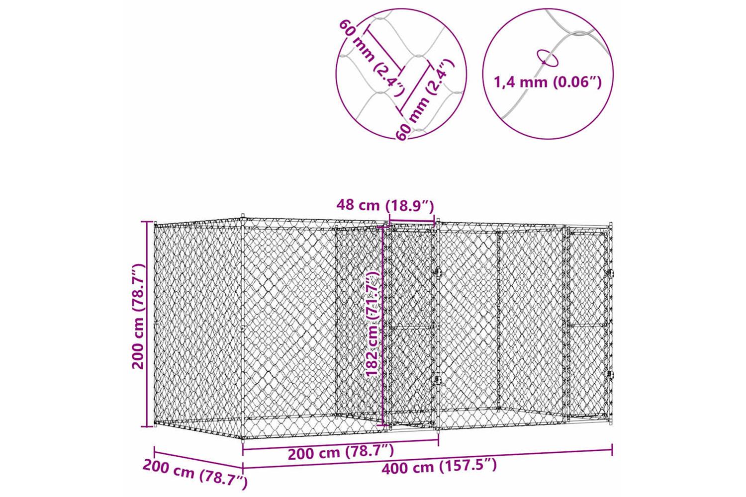 Dog Cage Silver 400 X 200 X 200 Cm Galvanised Steel-10