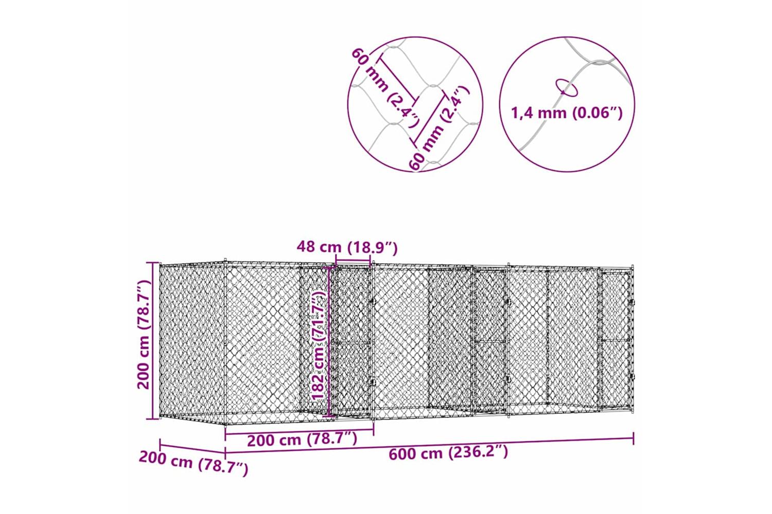 Dog Cage Silver 600 X 200 X 200 Cm Galvanised Steel-10