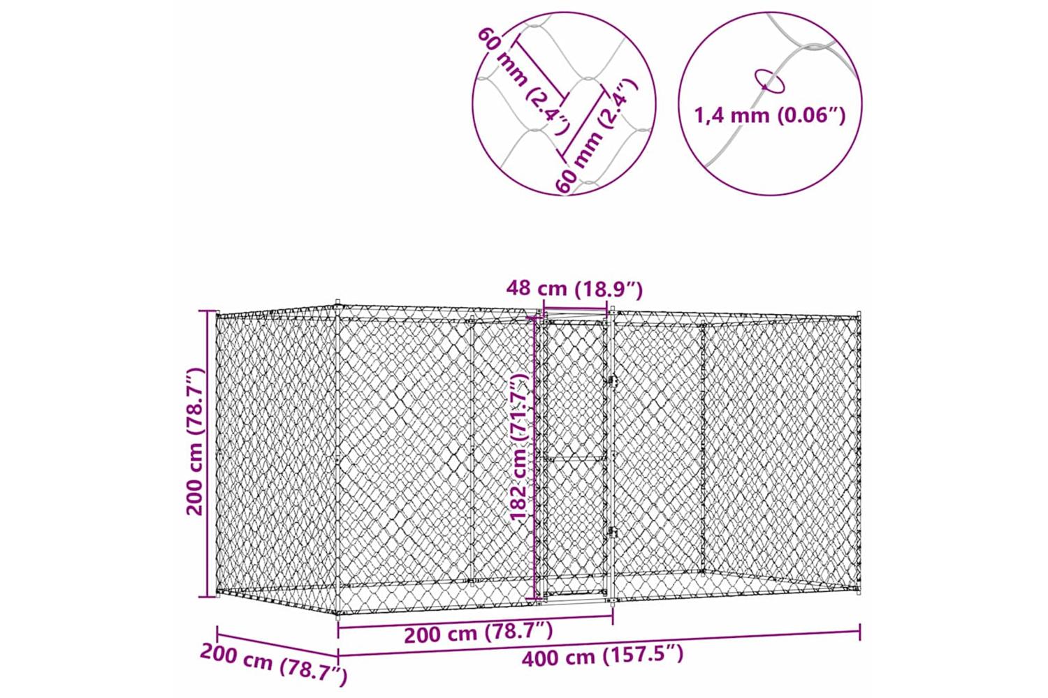Dog Cage Silver 400 X 200 X 256 Cm Galvanised Steel-10
