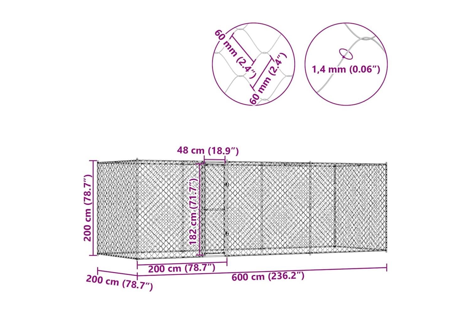Dog Cage Silver 600 X 200 X 256 Cm Galvanised Steel-10