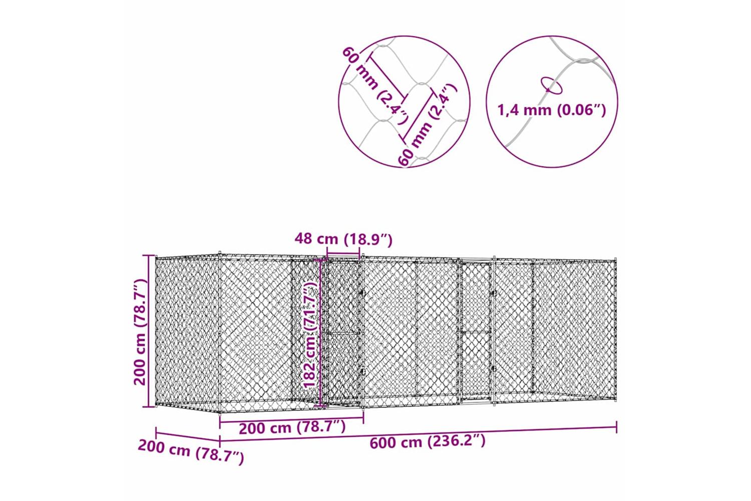 Dog Cage Silver 600 X 200 X 200 Cm Galvanised Steel-10