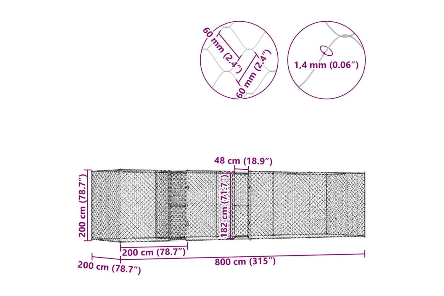 Dog Cage Silver 800 X 200 X 200 Cm Galvanised Steel-10