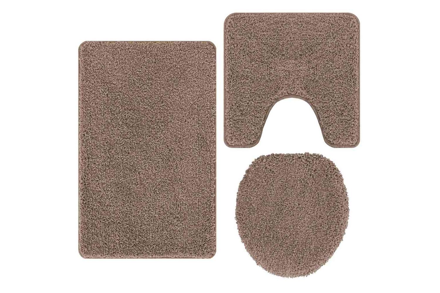 Anti-slip Bath Mat Set 3 Pcs Brown Pp