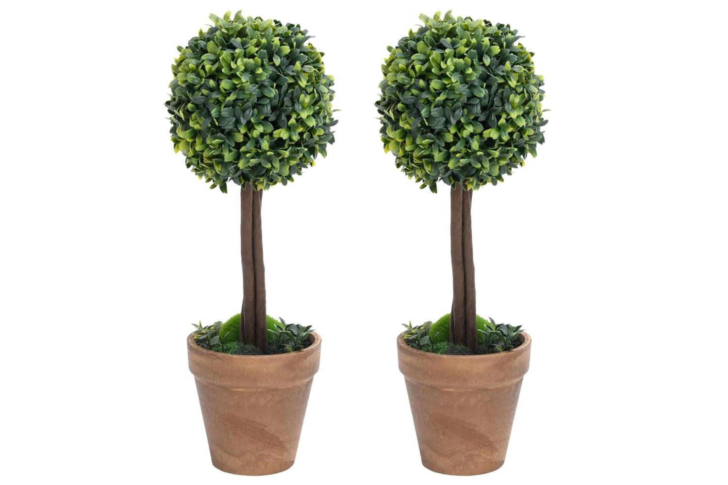Artificial Boxwood Plants 2 Pcs With Pots Ball Shaped Green 41 Cm