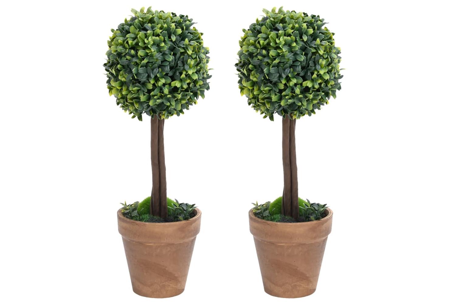 Artificial Boxwood Plants 2 Pcs With Pots Ball Shaped Green 56 Cm