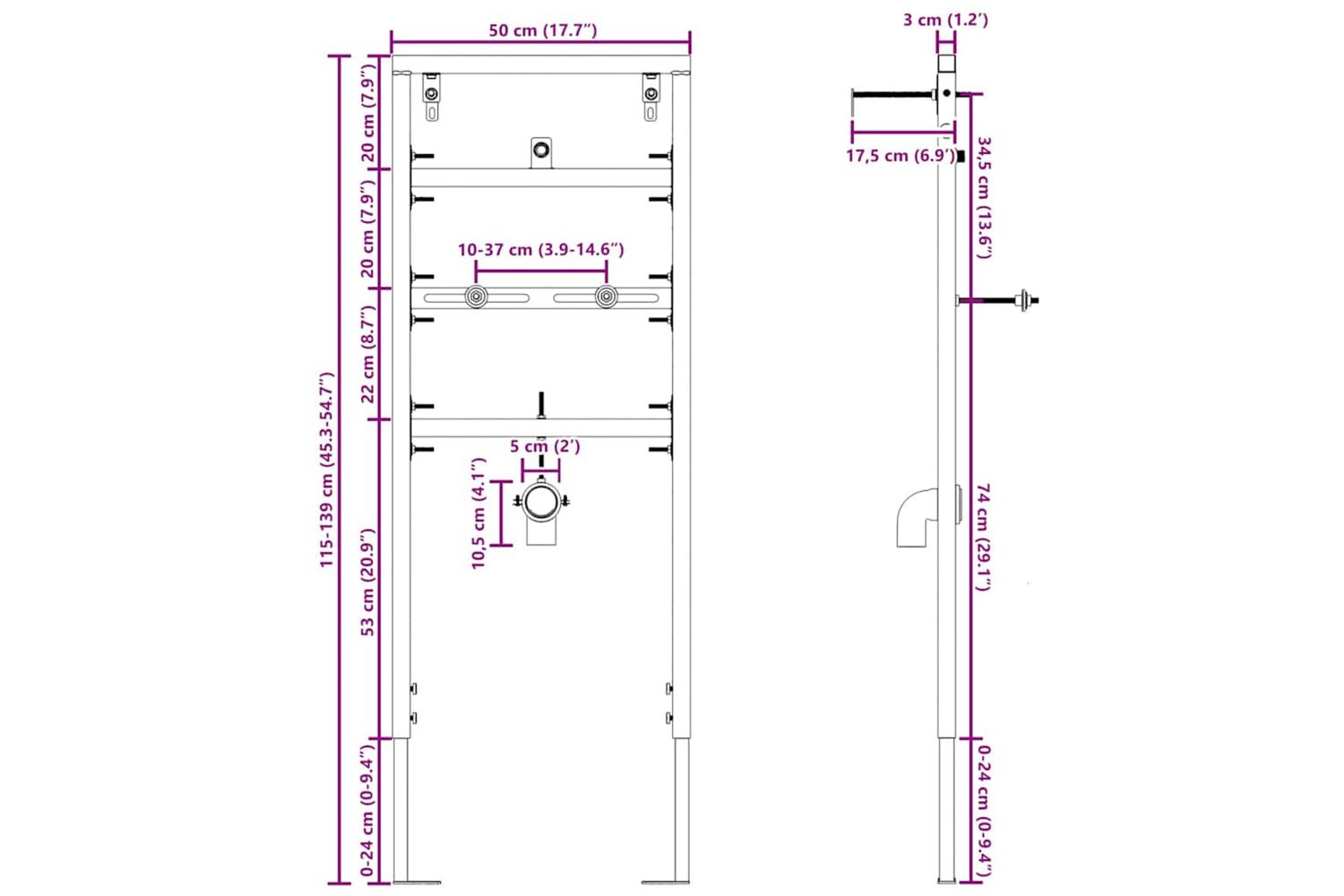 Bathroom Wall Support Manual Blue 50 X 175 X 136 Cm Steel-10