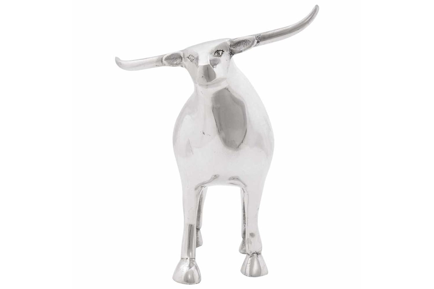 Bull Sculpture Silver 20 X 17 X 23 Cm Aluminium-2