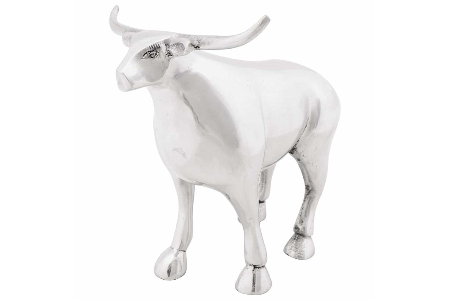 Bull Sculpture Silver 20 X 17 X 23 Cm Aluminium-3