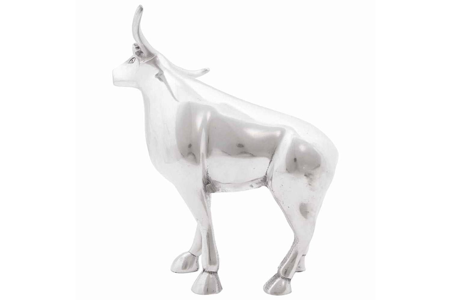 Bull Sculpture Silver 20 X 17 X 23 Cm Aluminium-4