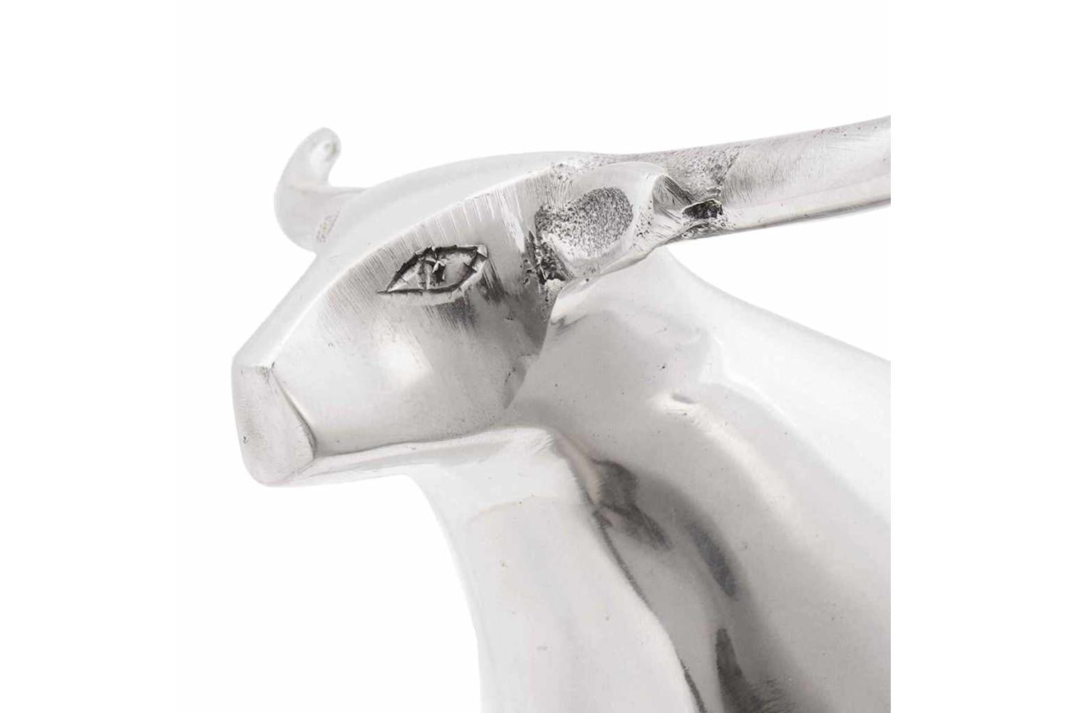 Bull Sculpture Silver 20 X 17 X 23 Cm Aluminium-5