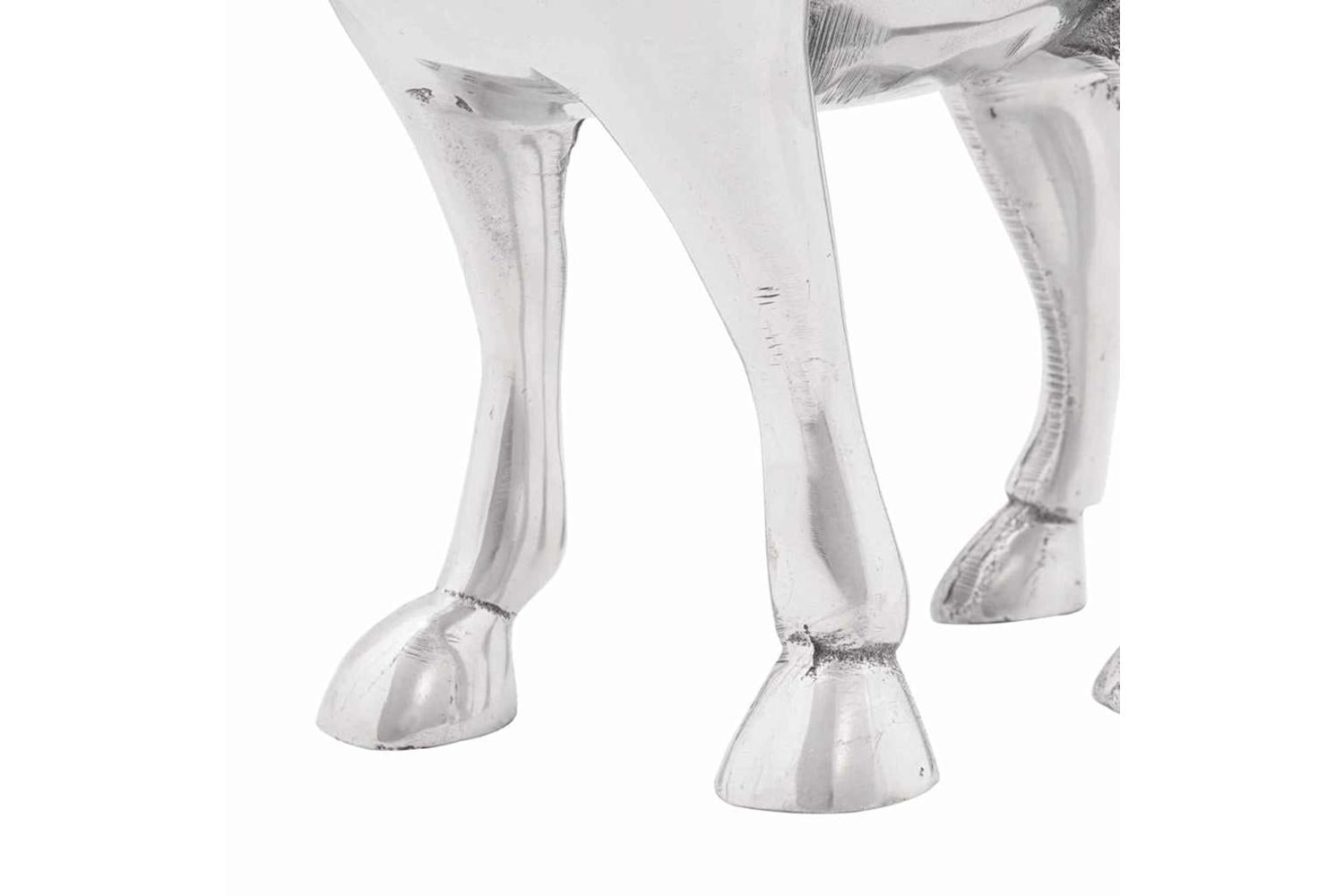 Bull Sculpture Silver 20 X 17 X 23 Cm Aluminium-6