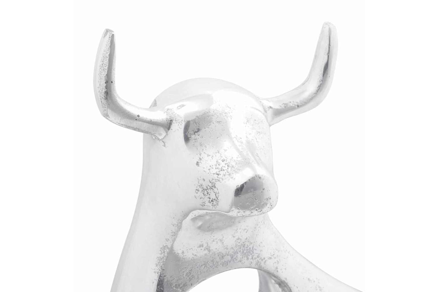 Bull Sculpture Silver 22 X 95 X 34 Cm Aluminium-5