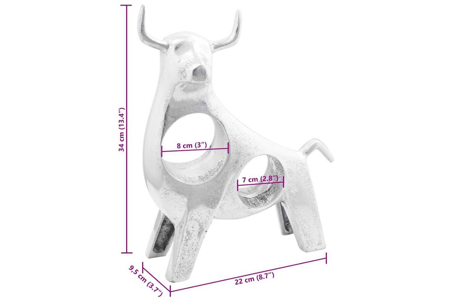 Bull Sculpture Silver 22 X 95 X 34 Cm Aluminium-9