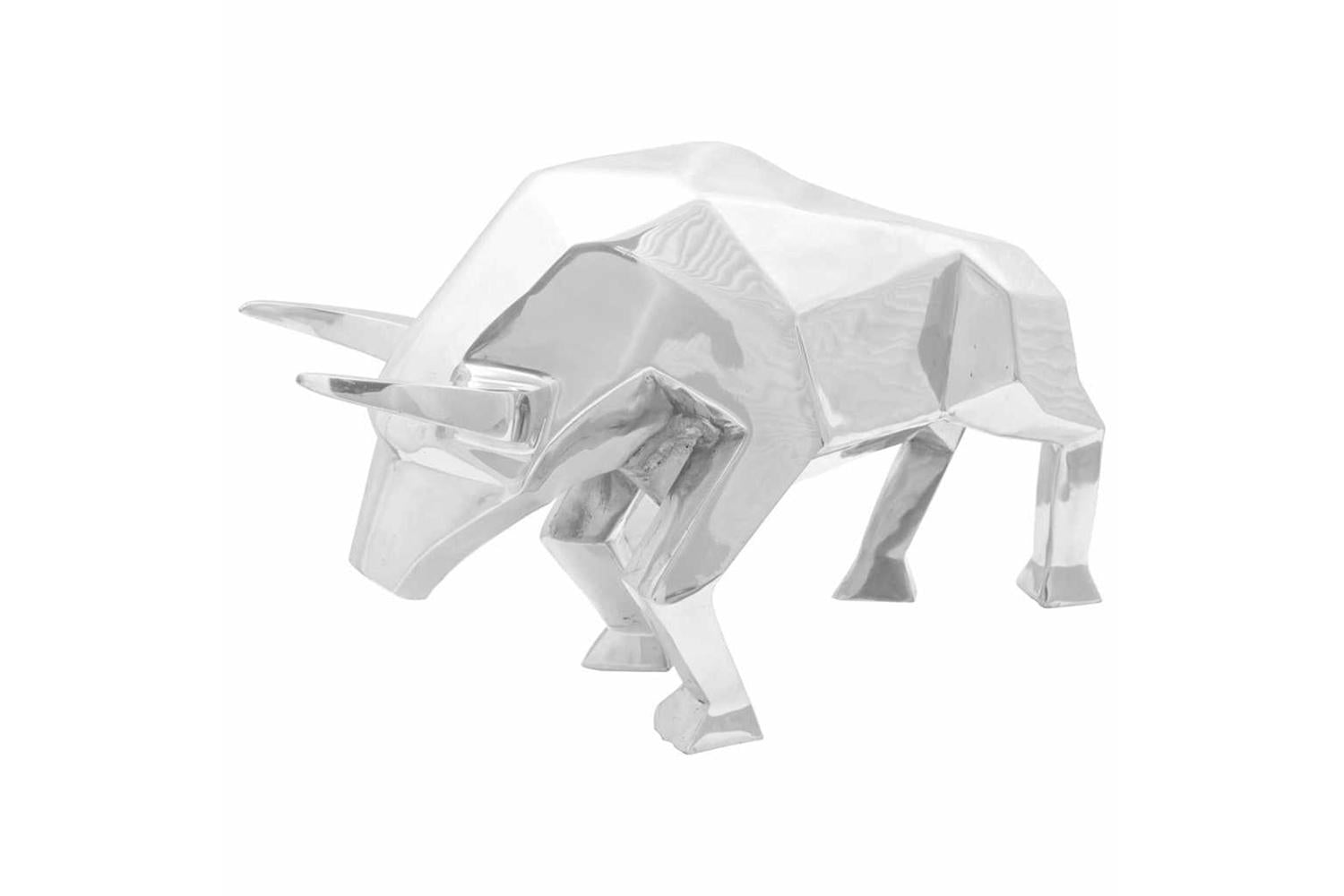 Bull Sculpture Silver 74 X 23 X 39 Cm Aluminium