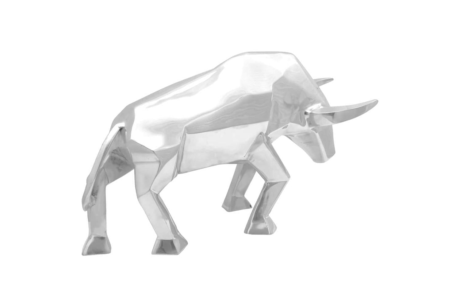Bull Sculpture Silver 74 X 23 X 39 Cm Aluminium-2