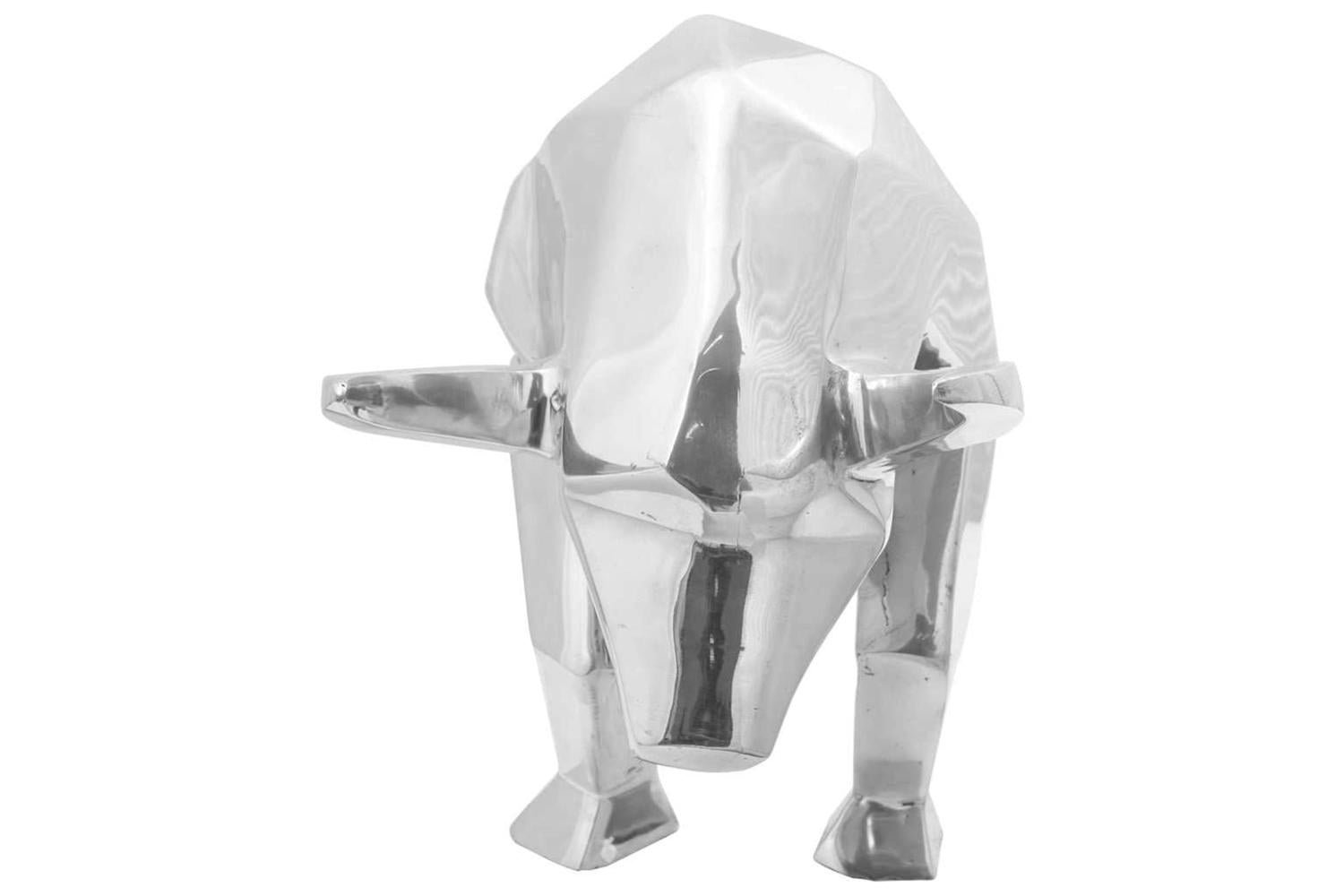 Bull Sculpture Silver 74 X 23 X 39 Cm Aluminium-3