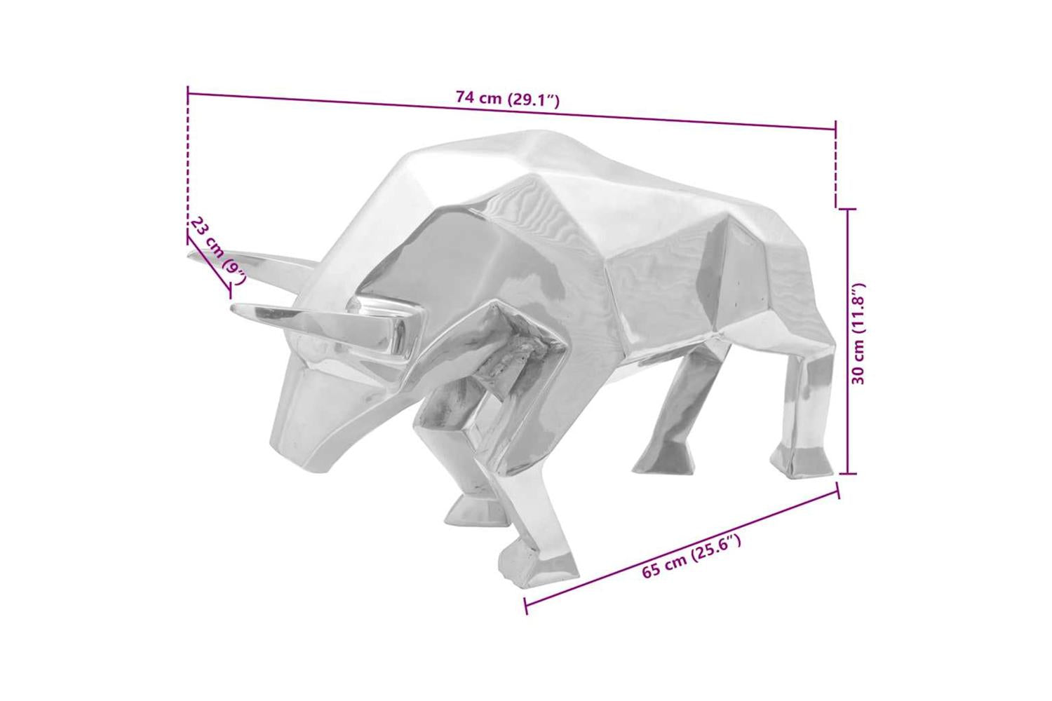 Bull Sculpture Silver 74 X 23 X 39 Cm Aluminium-8