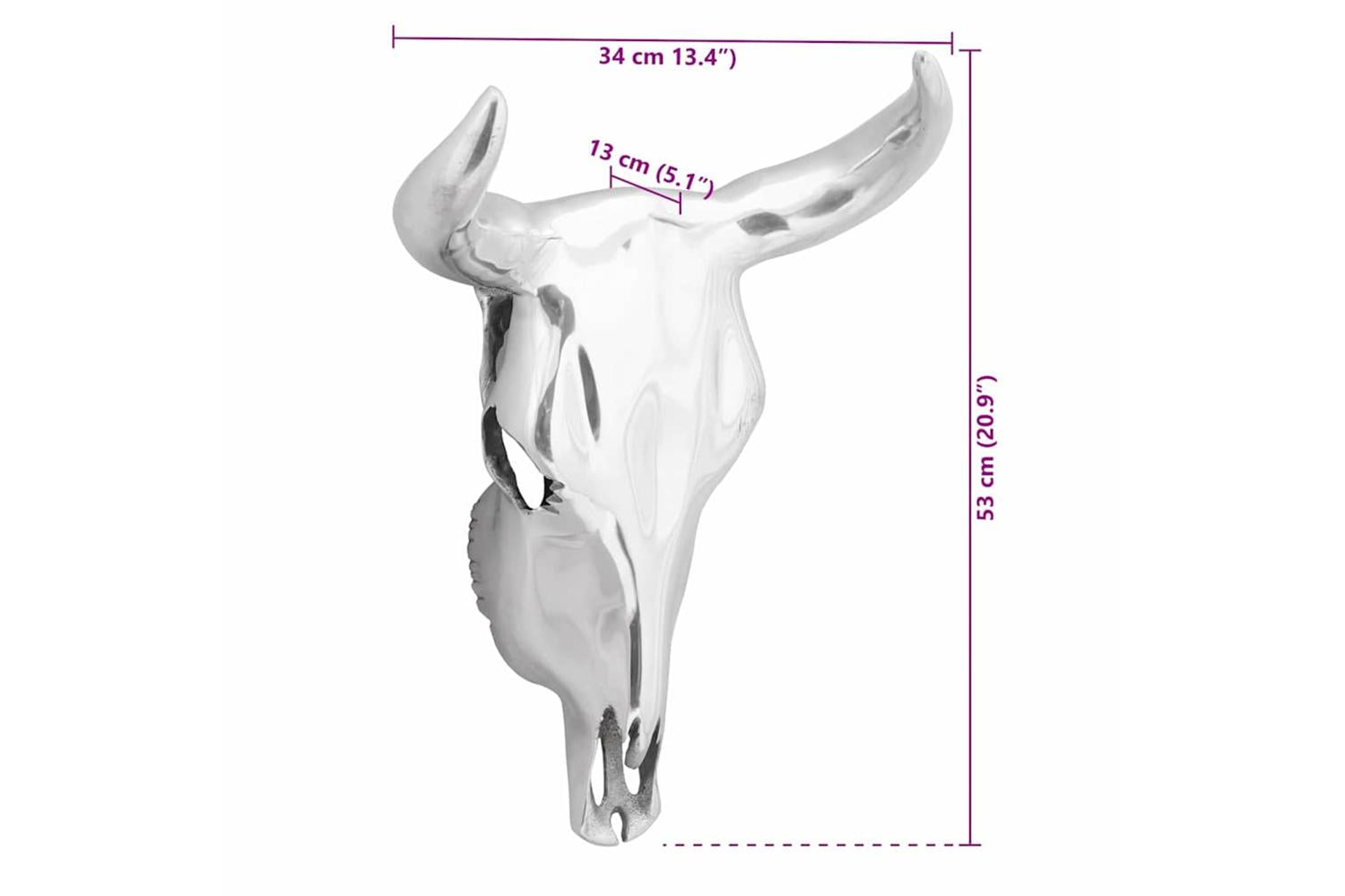 Bull Skull Silver 34 X 13 X 53 Cm Aluminium-9