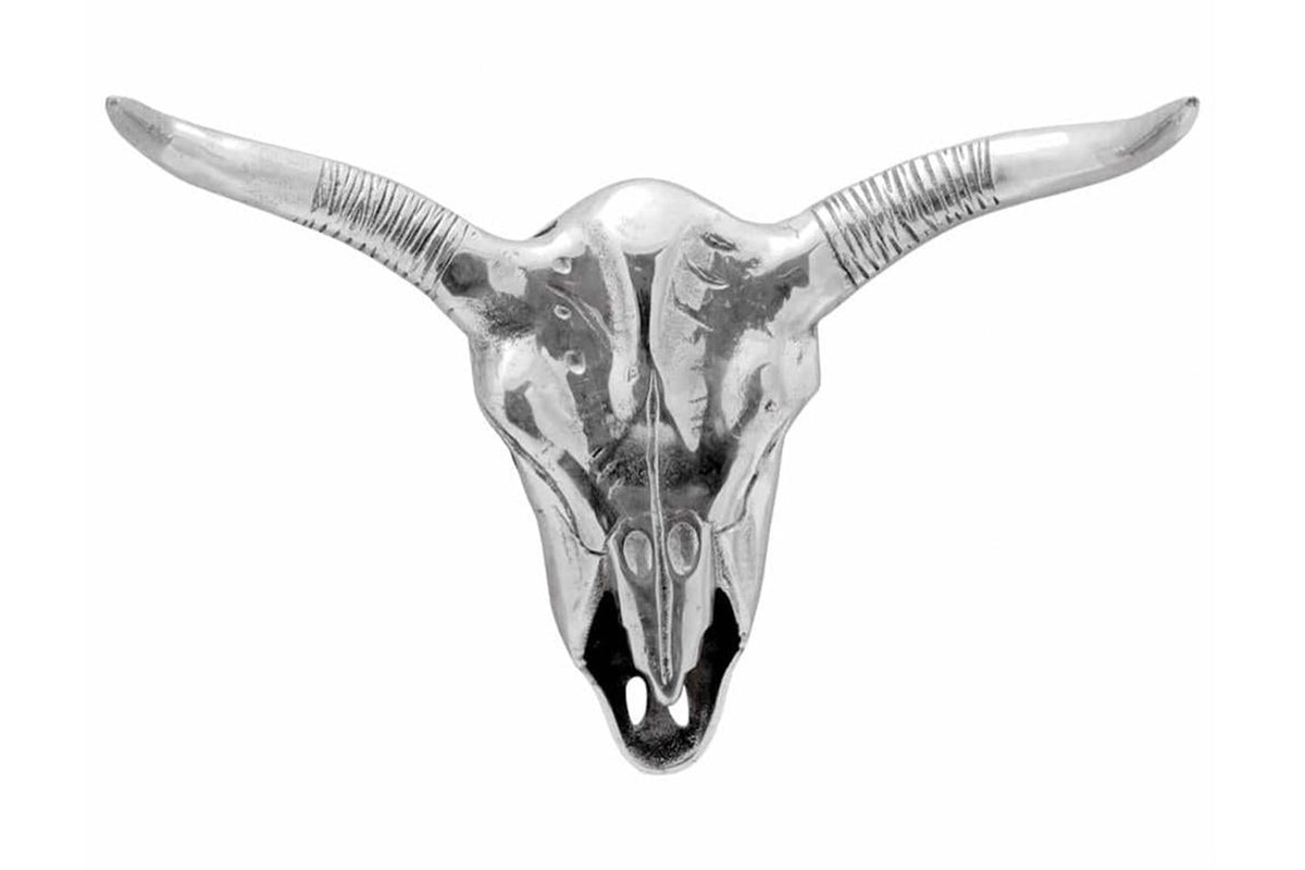 Aluminium Bull Skull | Silver | 49 x 10 x 36 cm
