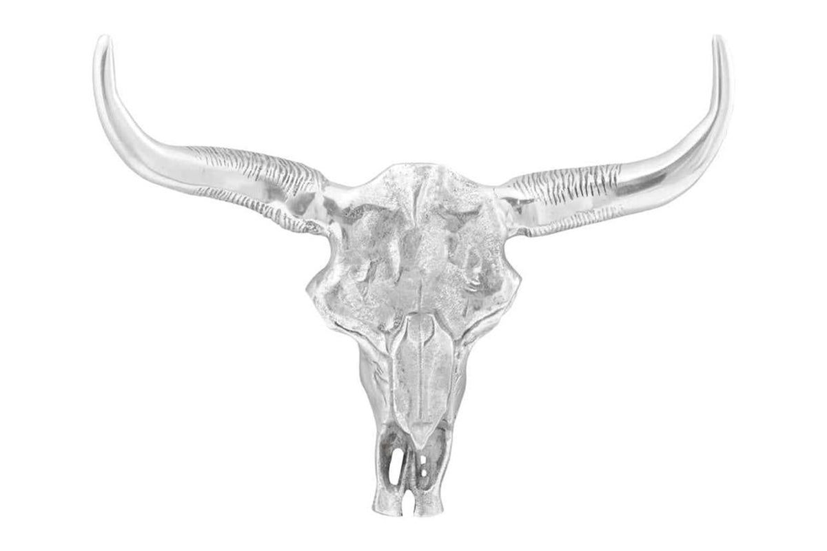 Aluminium Bull Skull | Silver | 53 x 11 x 40 cm