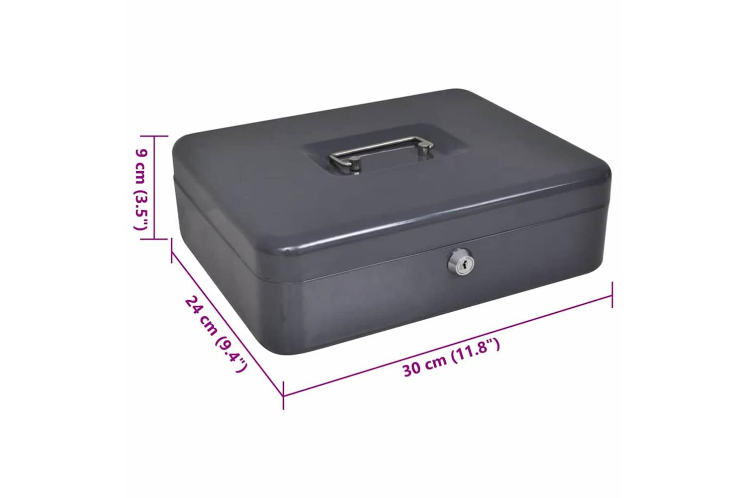 Cash Box With Lock Black 30 X 24 X 9 Cm Steel-7