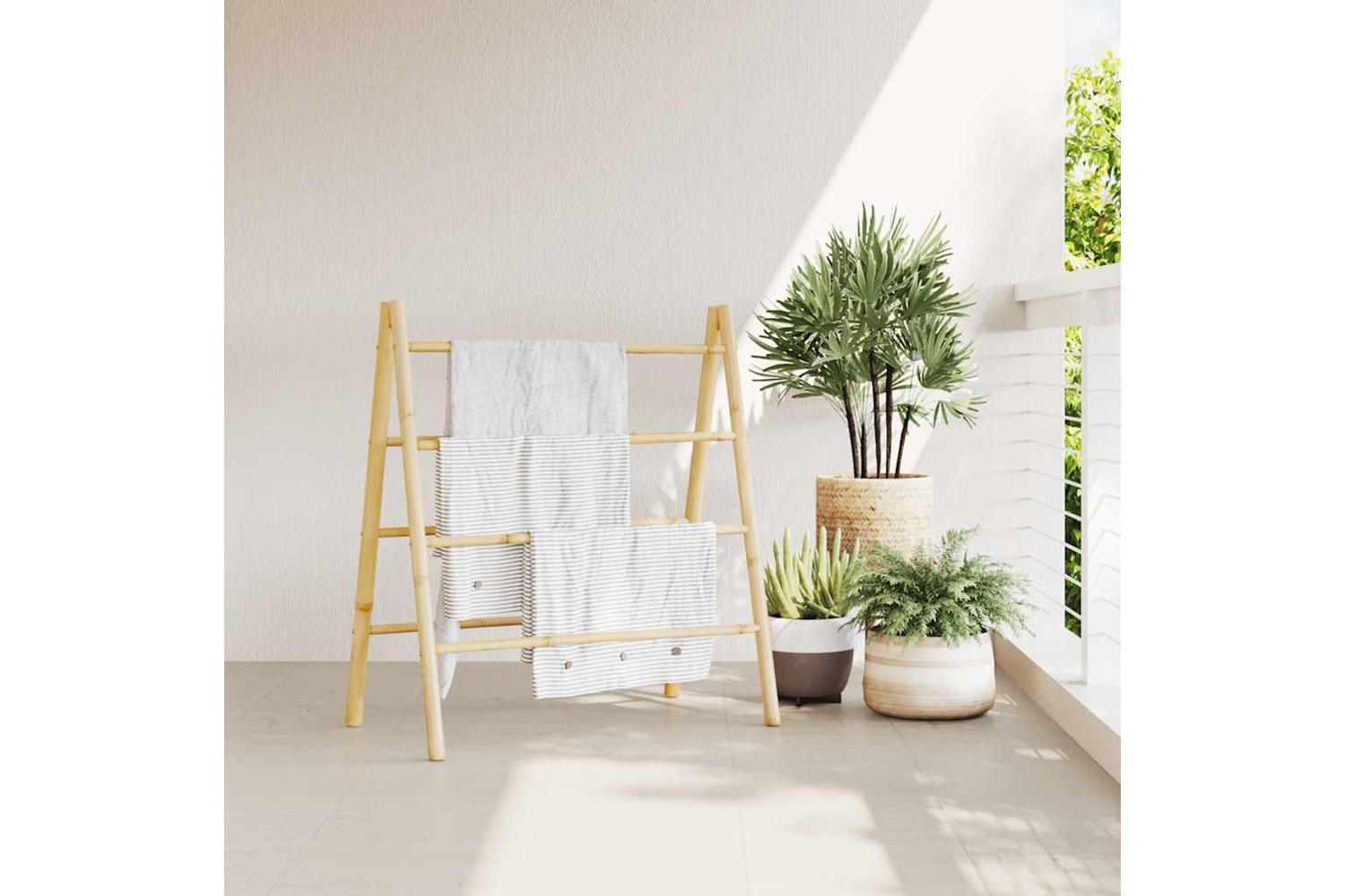 Double Towel Ladder With 4 Rungs 90x50x100 Cm Bamboo-3