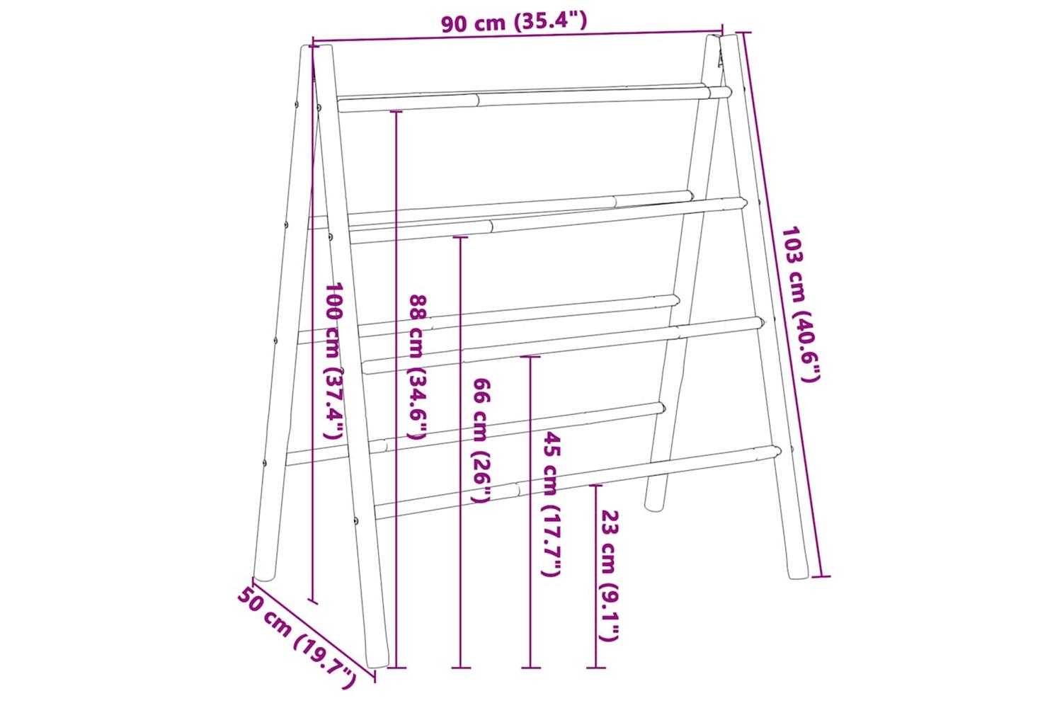 Double Towel Ladder With 4 Rungs 90x50x100 Cm Bamboo-10