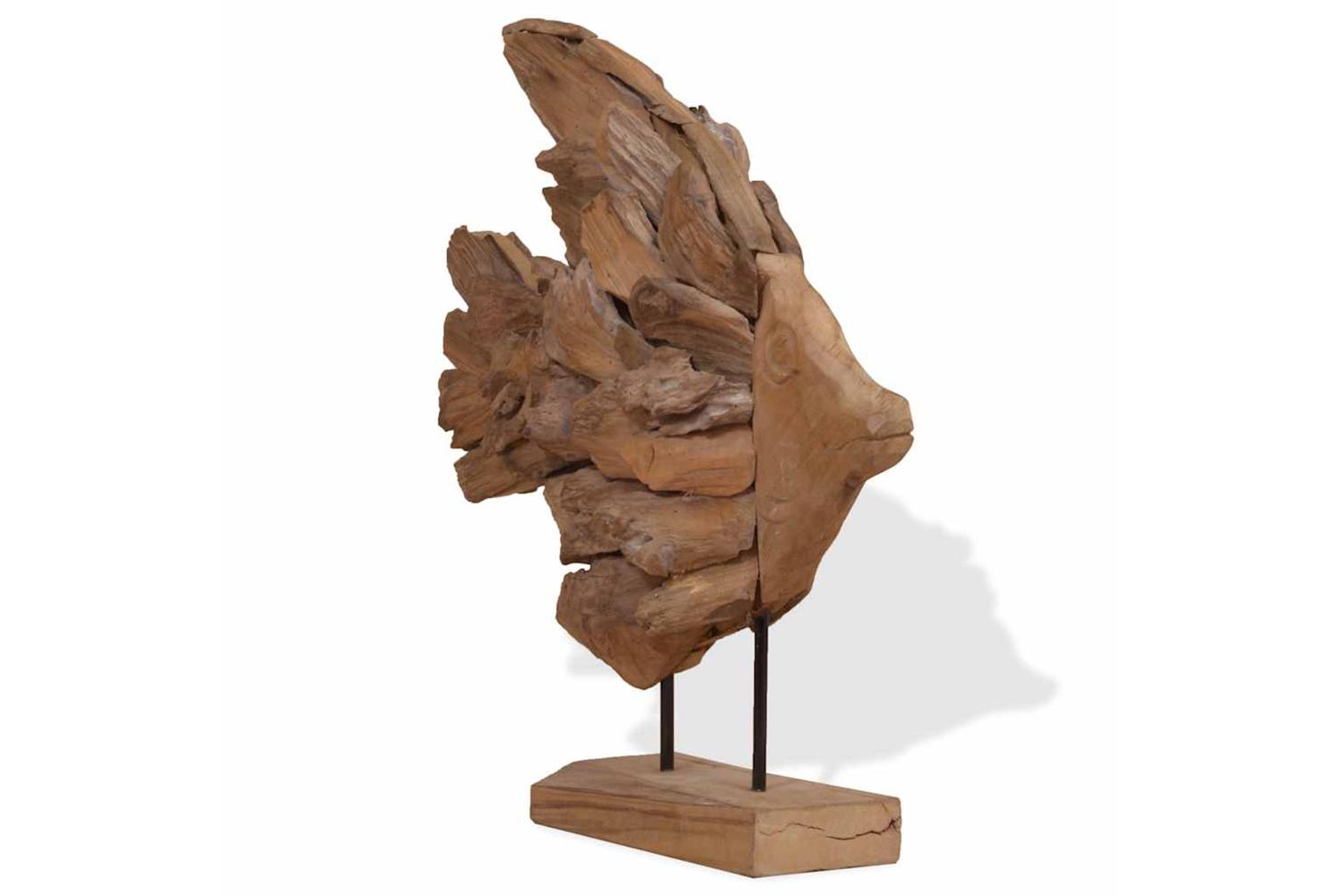 Fish Sculpture Teak 40x12x57 Cm-2