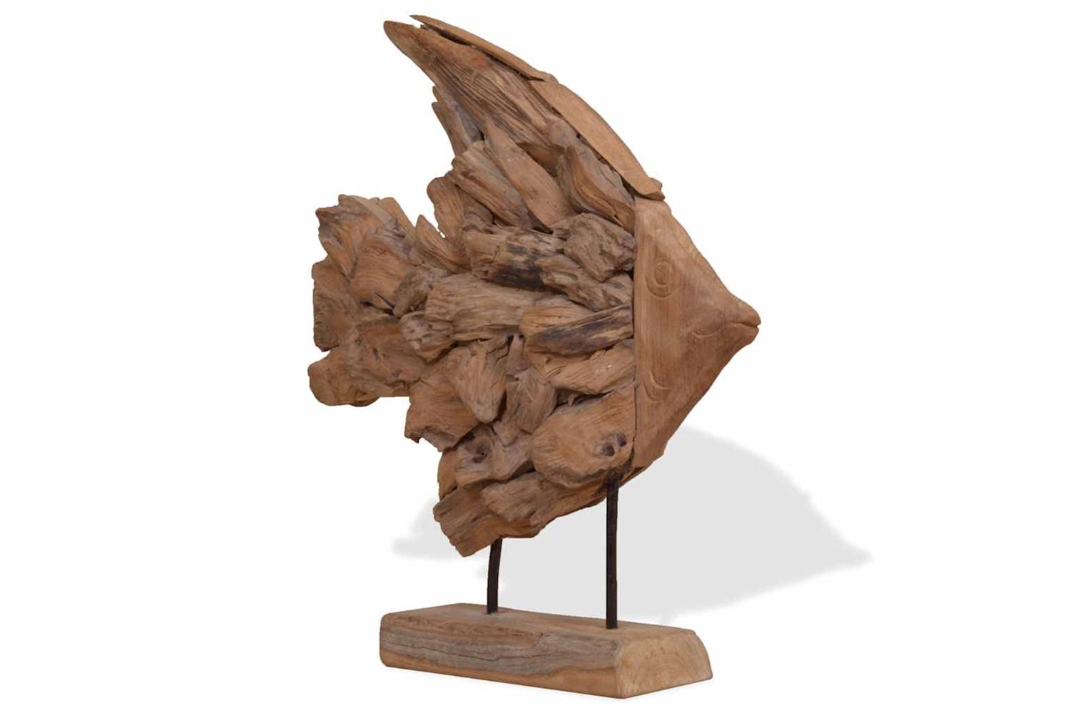 Fish Sculpture Teak 40x12x57 Cm-3