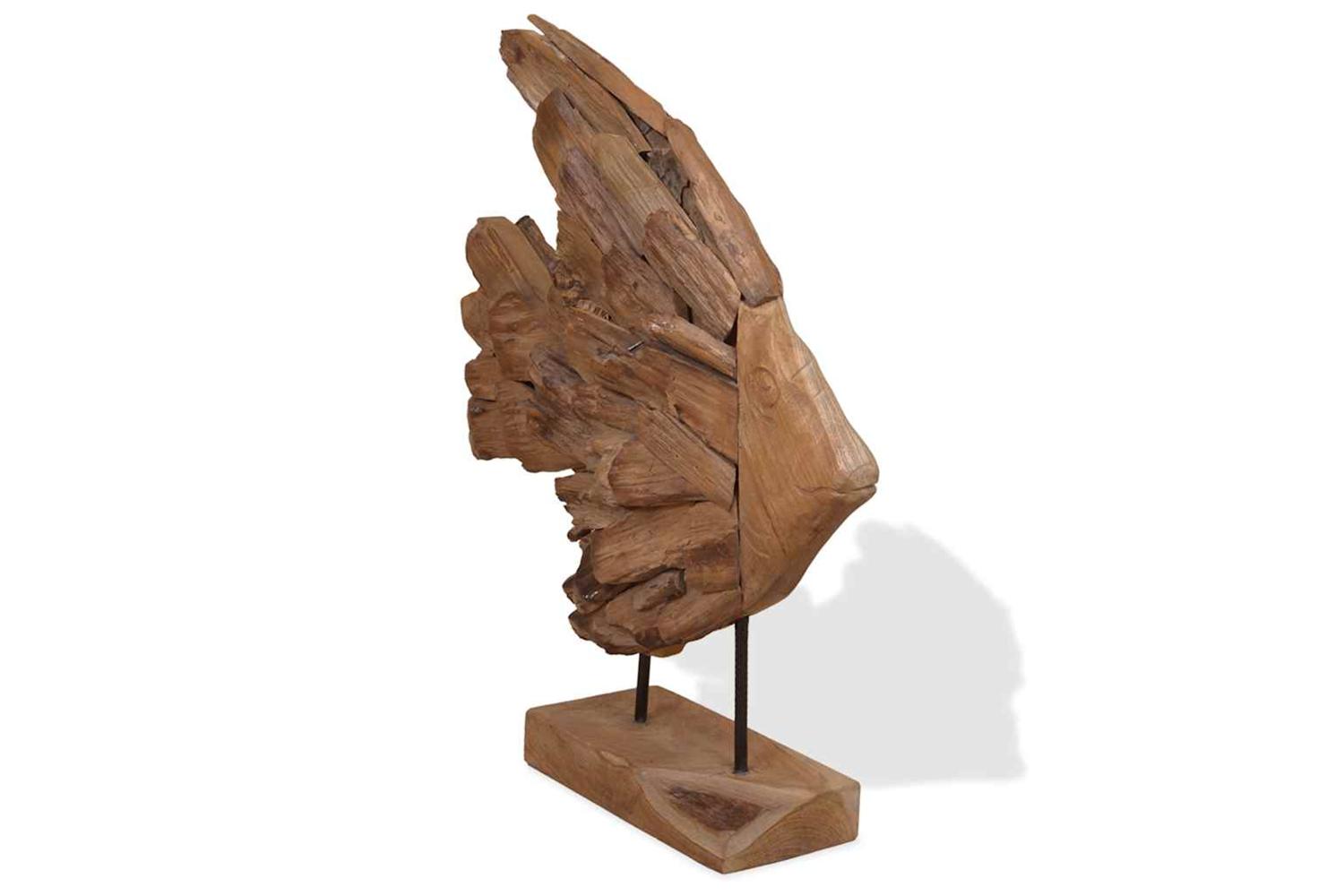 Fish Sculpture Teak 40x12x57 Cm-4