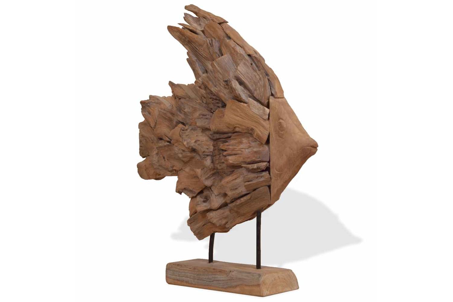 Fish Sculpture Teak 40x12x57 Cm-5