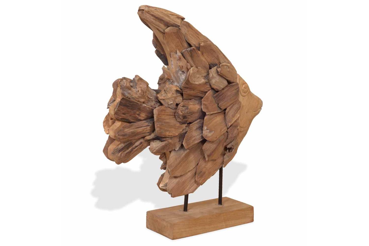 Fish Sculpture Teak 40x12x57 Cm-6