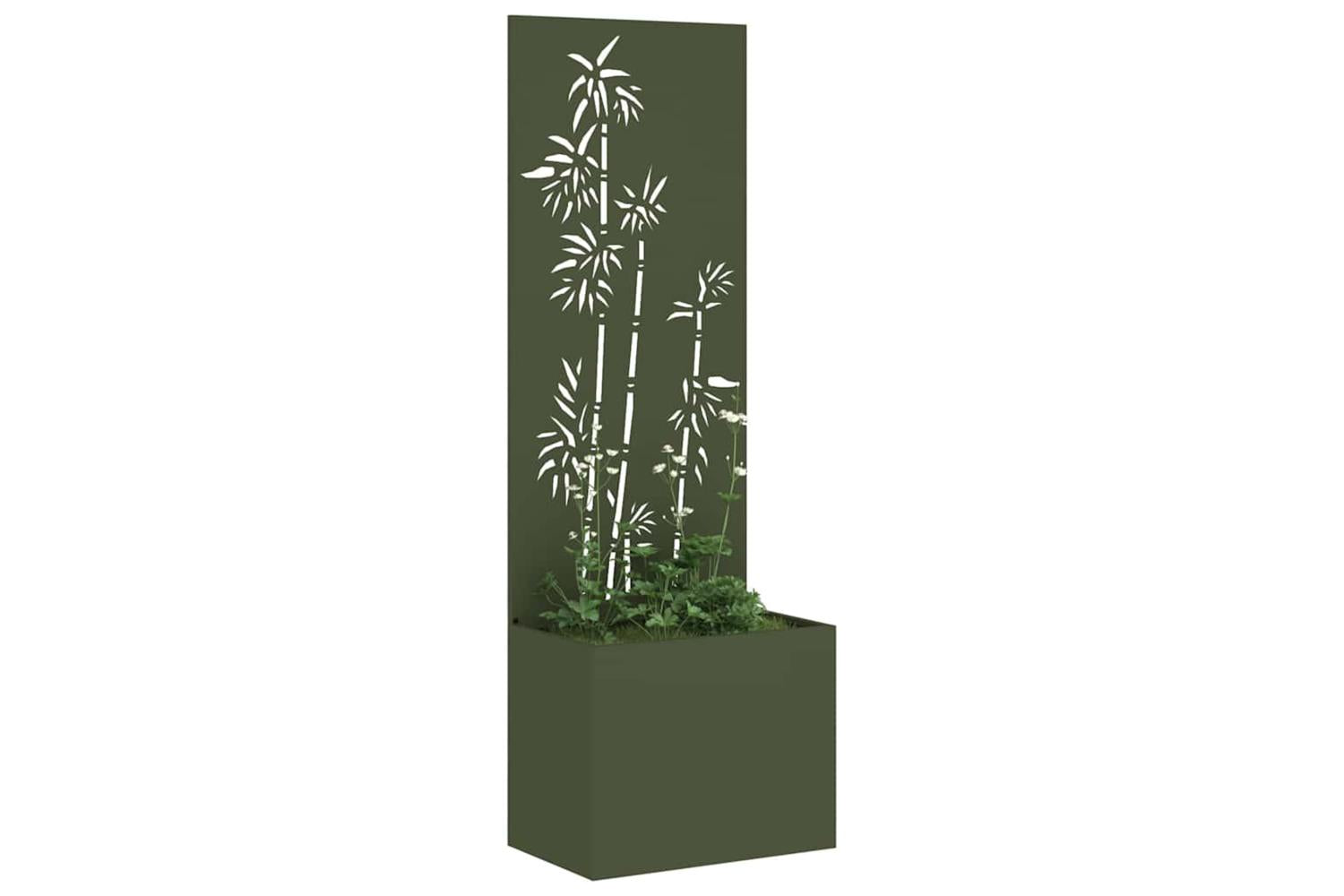 Garden Planter With Decorative Panel Olive Green 50 X 140 Cm-3