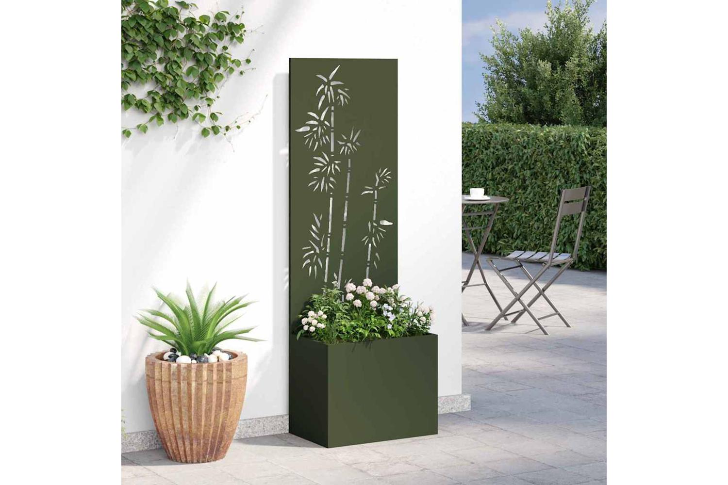 Garden Planter With Decorative Panel Olive Green 50 X 140 Cm-4