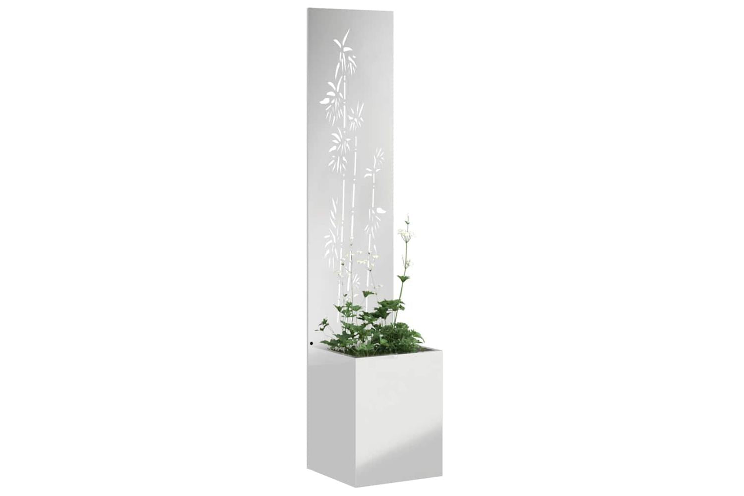 Garden Planter With Decorative Panel Silver 32 X 140 Cm-3