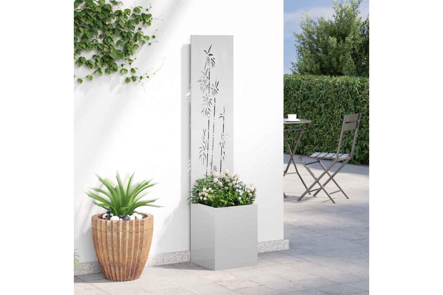 Garden Planter With Decorative Panel Silver 32 X 140 Cm-4