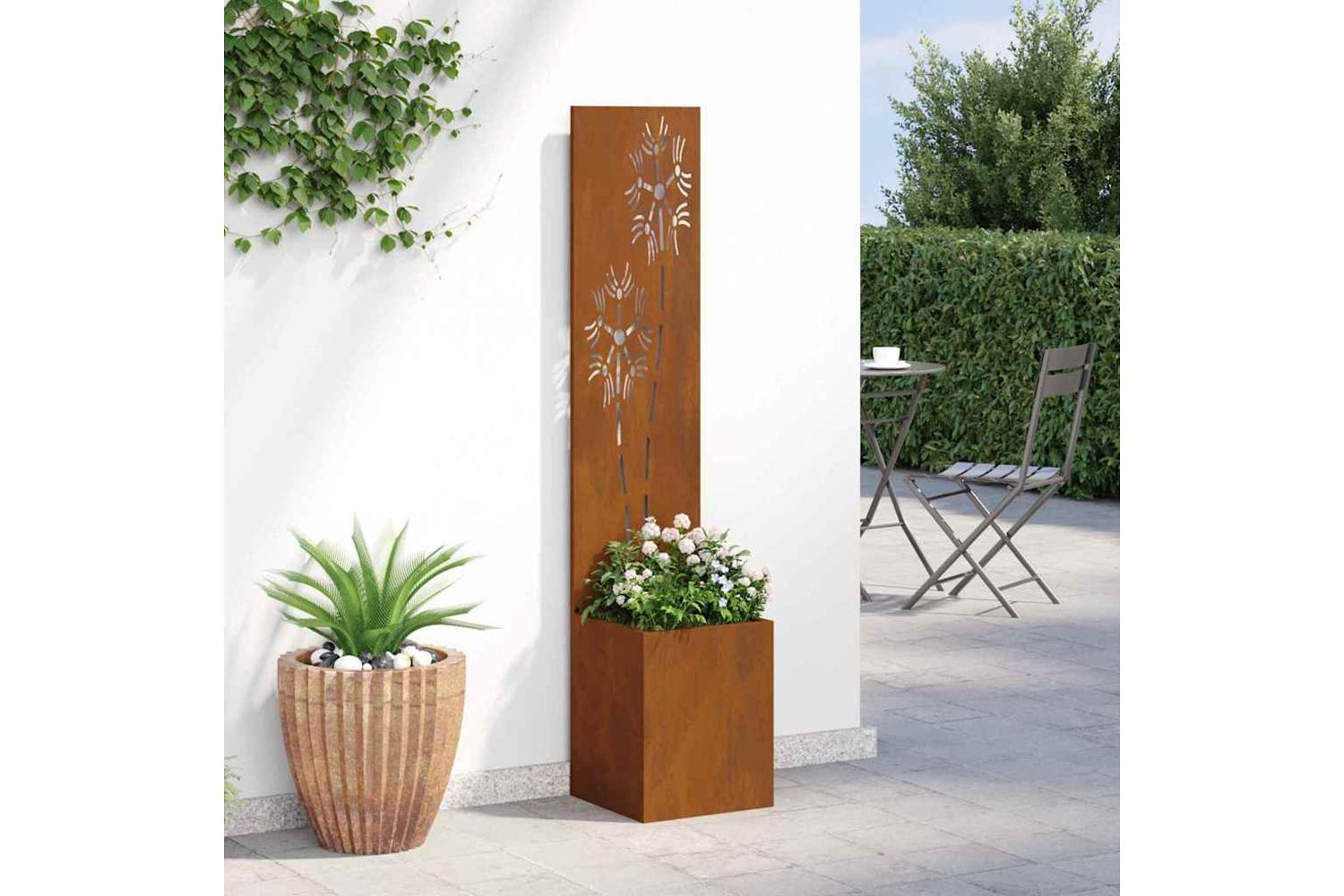 Garden Privacy Screen Floral Rusty 32 X 140 Cm Weathering Steel-4