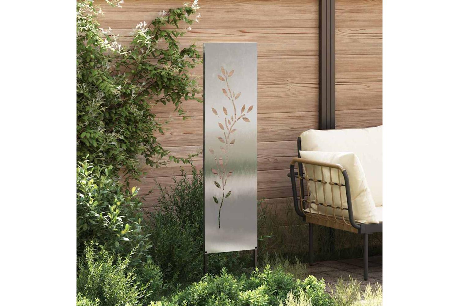Garden Privacy Screen Floral Silver 32 X140cm Stainless Steel-3