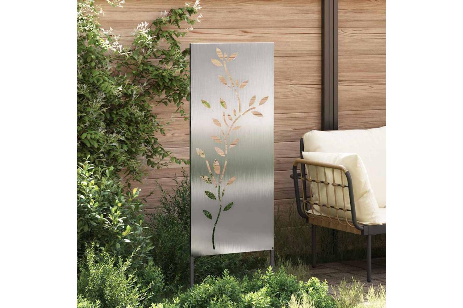 Garden Privacy Screen Floral Silver 50 X140cm Stainless Steel-3