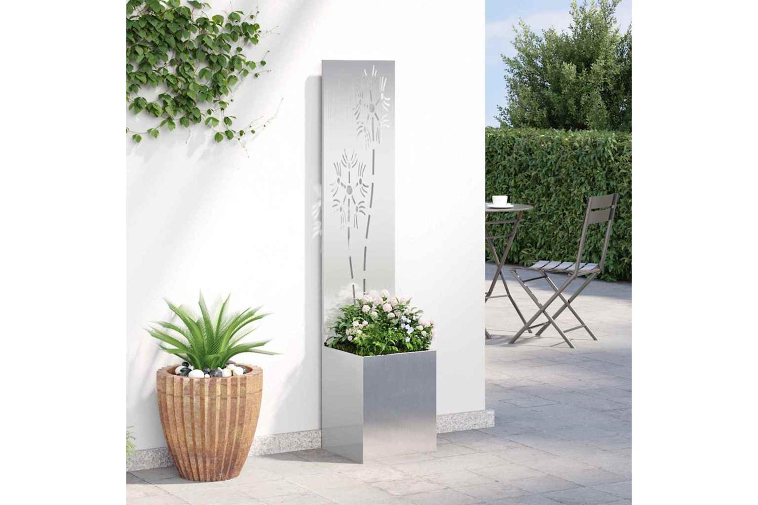 Garden Privacy Screen Floral Sliver 32 X 140 Cm Stainless Steel-4