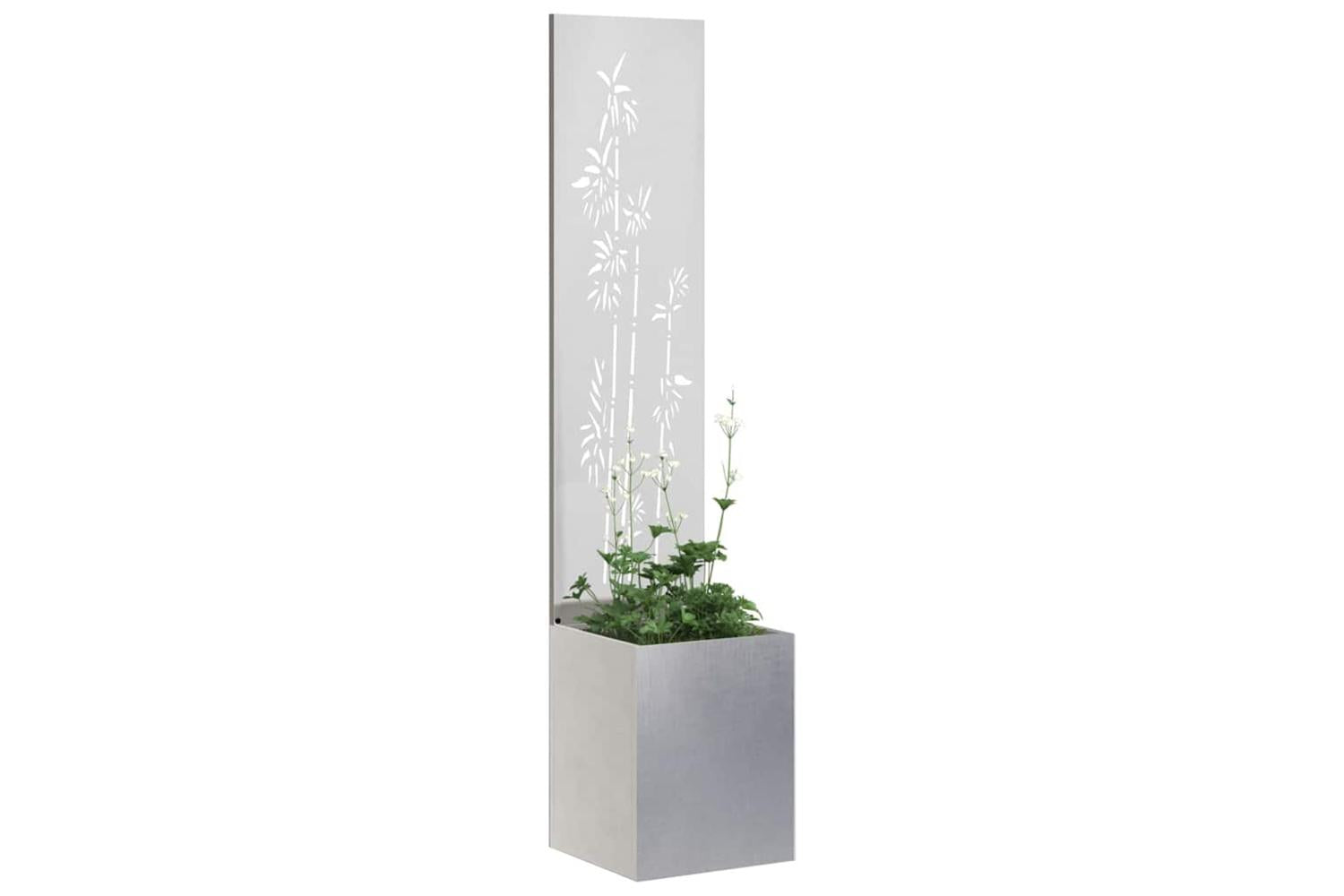 Garden Privacy Screen Floral Sliver 32 X 140 Cm Stainless Steel-3