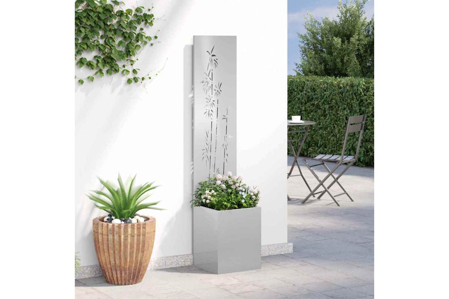 Garden Privacy Screen Floral Sliver 32 X 140 Cm Stainless Steel-4